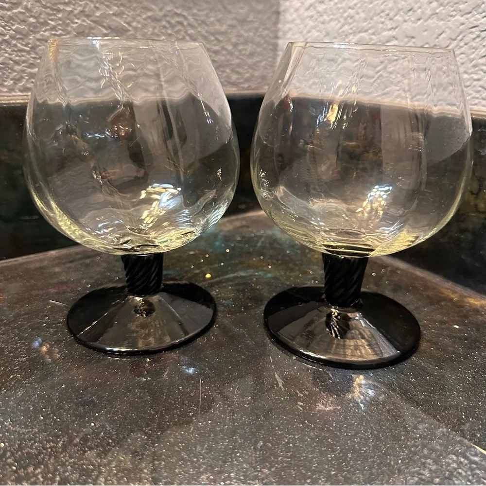 Bryce Set of 2 Brandy Cognac Glass Snifters Ribbed and Glass Blown Vintage